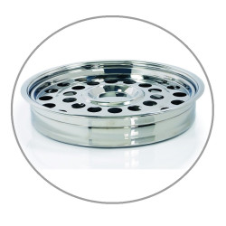 Round Silver-polished 32-hole Stainless Steel Tray with built in Bread / wafer dish